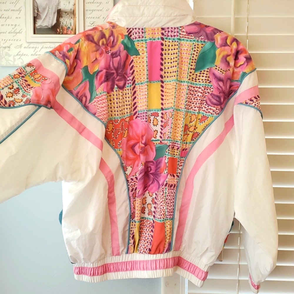 Colorful 80's-90's Patchwork Design Windbreaker Jacket - Picture 5 of 9